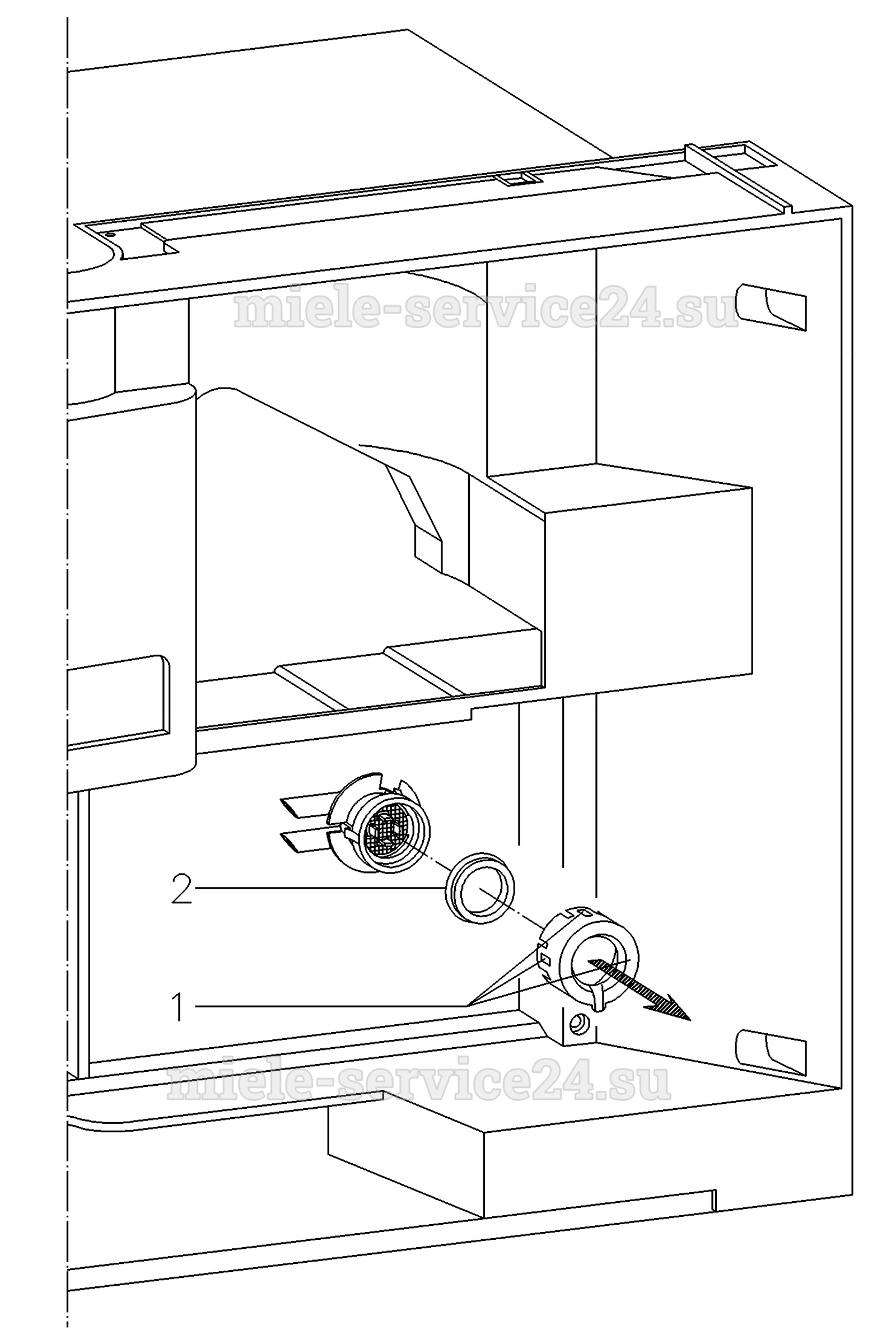 Снятие уплотнение корпуса клапана на двигателе Miele CVA2650, CVA2660